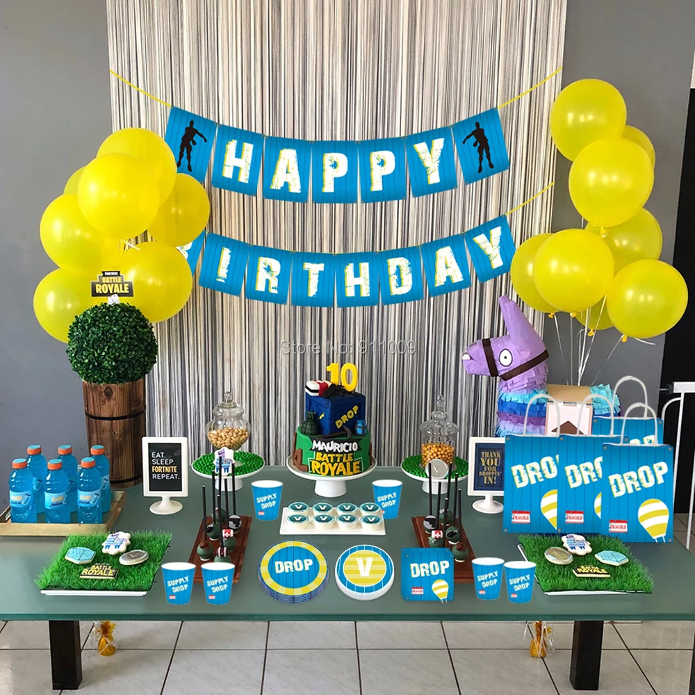 Игра украшения для тематических вечеринок голубой счастливые Баннеры для дня рождения для любителей игр для мальчиков День рождения поставки BA145