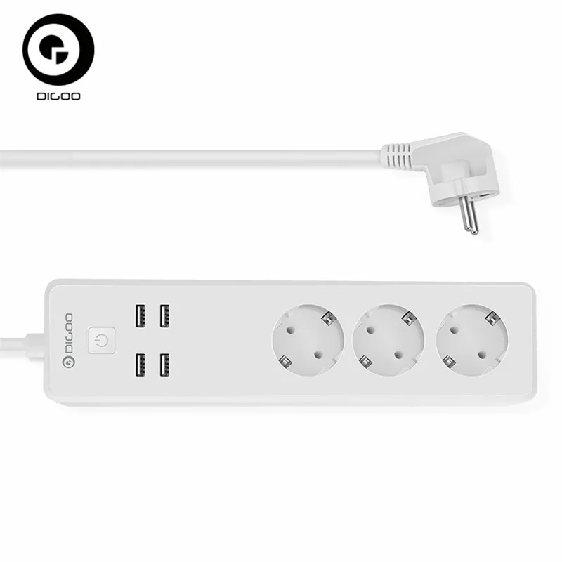 

DIGOO DG-PS01 EU Plug Smart Power Strip Work with Alexa Smart Home USB Port Remote Control Four Socket 2200W Durable
