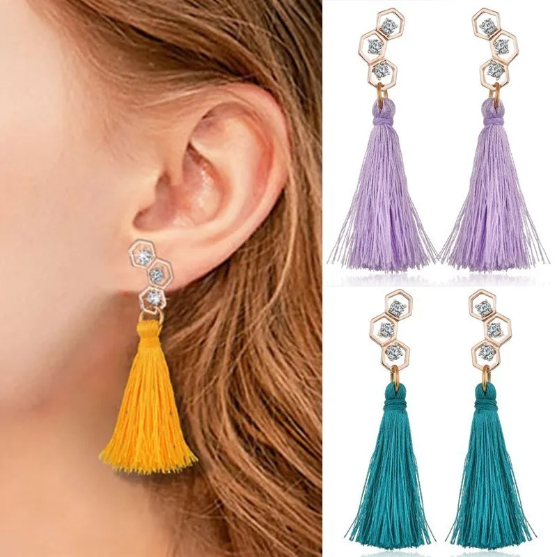 

Hexagons With Rhinestone Bohemia Drop Earring For Women Dangle Earings Female Quality Handmade Jewelry For Wedding Party