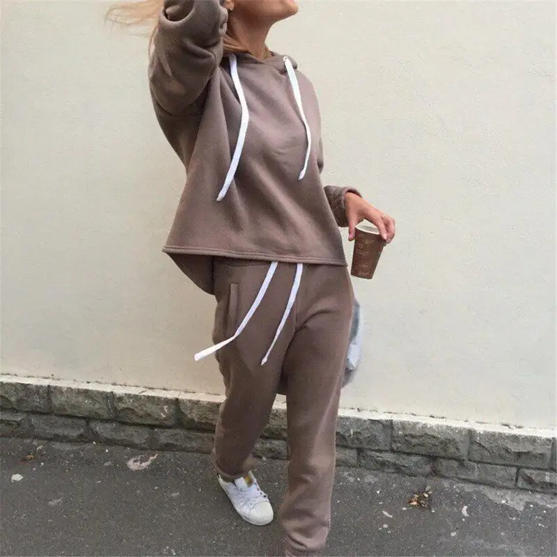 

Women Casual Yogasuits Autumn Hooded Pullover Jacket For Female Loose Long Pants Jogging Sport Sets Plus Size