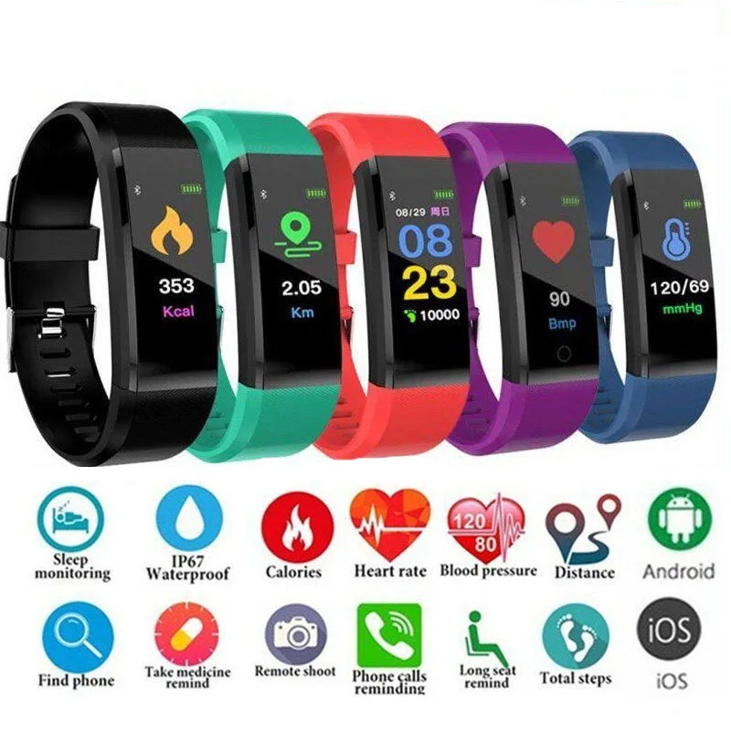 

ID115 Plus Smart Bracelet Fitness Tracker Smart Wristbands Pedometer Bluetooth Smartband Waterproof Sleep Monitor Wrist Watch