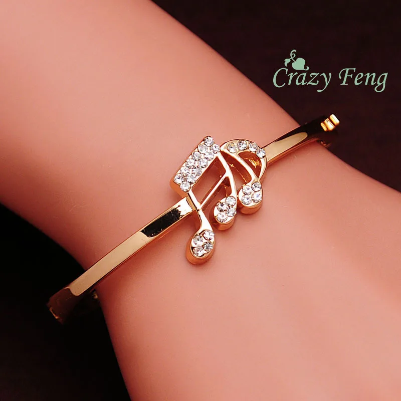 

Luxury Jewelry Gold Color Musical Notes Bracelet Rhinestone Crystal Zircon Charm Bracelet For Women Wrist Cuff Jewelry Gifts