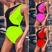 Куркума неоновые чарующие боди Цельный купальник женский пуш-ап на одно плечо купальник женский купальный костюм Монокини Бикини Новинка