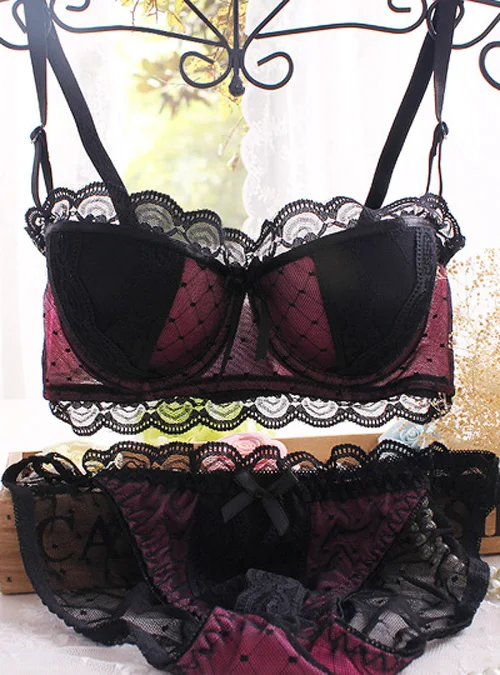 new 2014 temptation to lace vest type cup sexy push up bra & panties adjustment underwear bra set