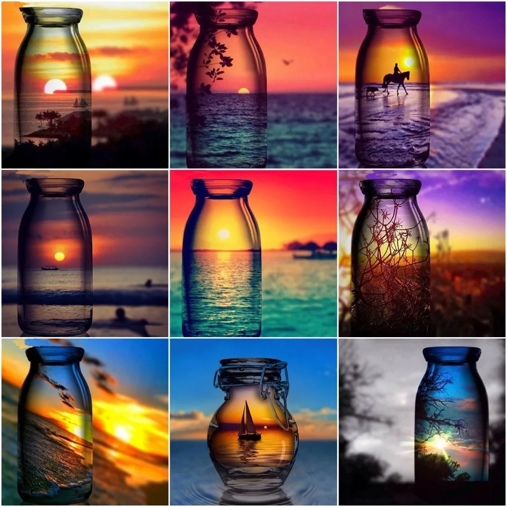 

AZQSD Diamond Mosaic Bottle Diamond Painting Landscape 5D Diy Needlework Full Square Drill Home Decor Diamond Embroidery
