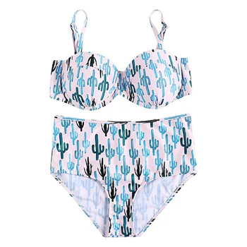 

Sexy Cacti Print High Waist Swimsuit 2019 Bikini Push Up Swimwear Women Vintage Sexy Biquini Bathing Suit Maillot De Bain Femme