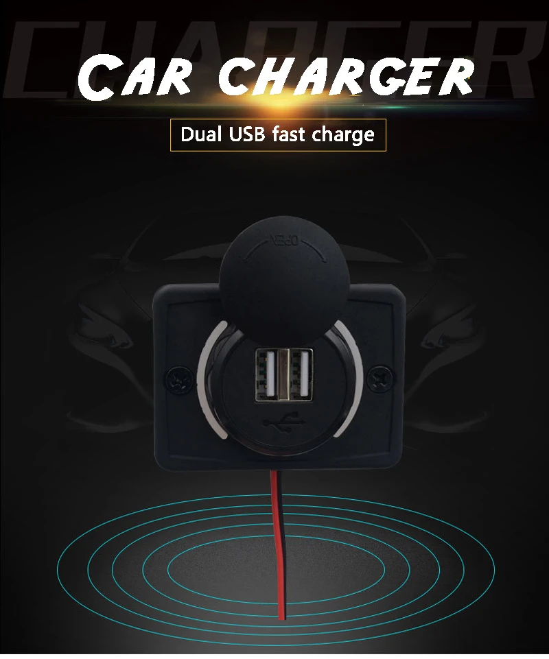 Universal Car Charger Waterproof Dual Port Auto Adapter Outlet DC 12V