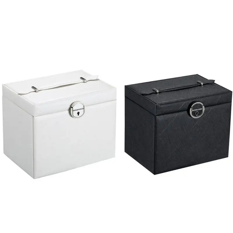 

Large Capacity Jewelry Storage Box 5-layer Leather Multifunctional Cosmetics Lockable Organizer For Women Girls Ring Necklace