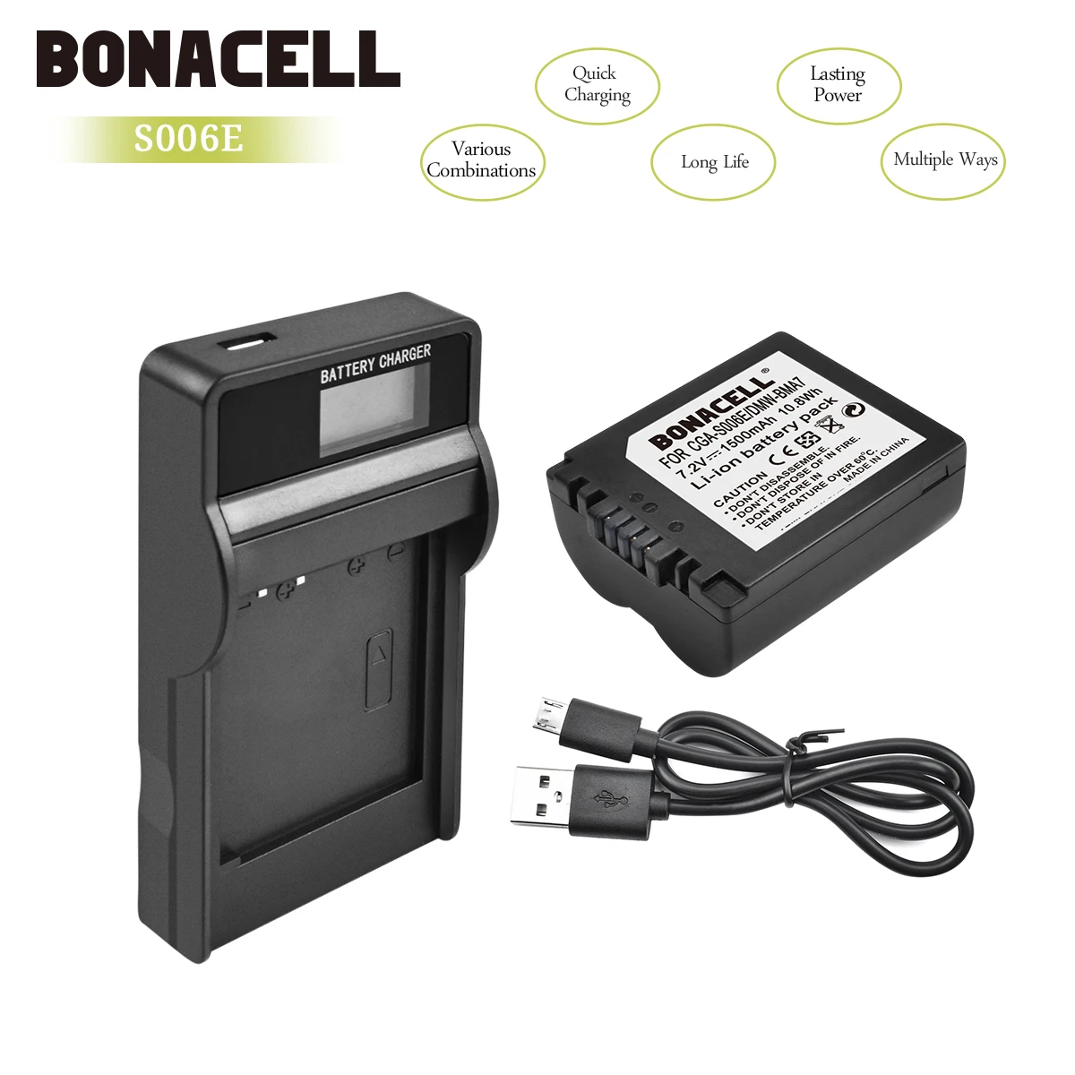 Bonacell 1500 мА/ч, CGA-S006 CGR CGA S006E S006A S006 DMW-BMA7 Батарея+ ЖК-дисплей Зарядное устройство для цифрового фотоаппарата Panasonic DMC FZ7 FZ8 FZ18 FZ28 FZ50 L50