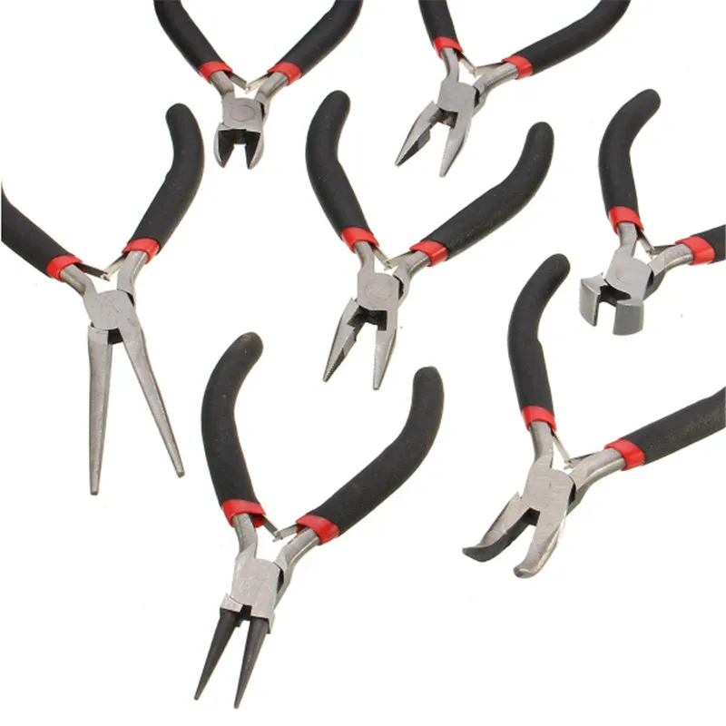 DANIU 7pcs Mini Carbon Steel Beading Pliers Tools Round Flat Long Nose