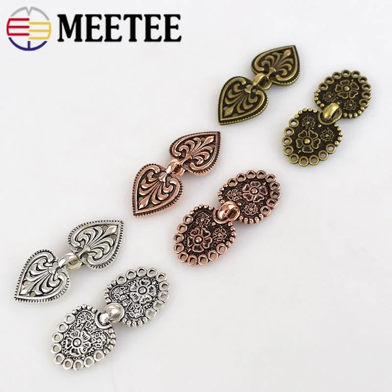 

Meetee 5pair 20*50mm Metal Button Retro Fashion Shawl Buttons Unisex Belt Buckle DIY Fur Garment Crafts Sewing Accessories BD421