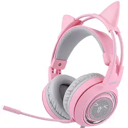 SOMIC G951 розовый наушники с кошачьими ушками Виртуальный 7,1 шум шумоподавления Игровые наушники вибрации Led Usb гарнитура девушка гарнитуры