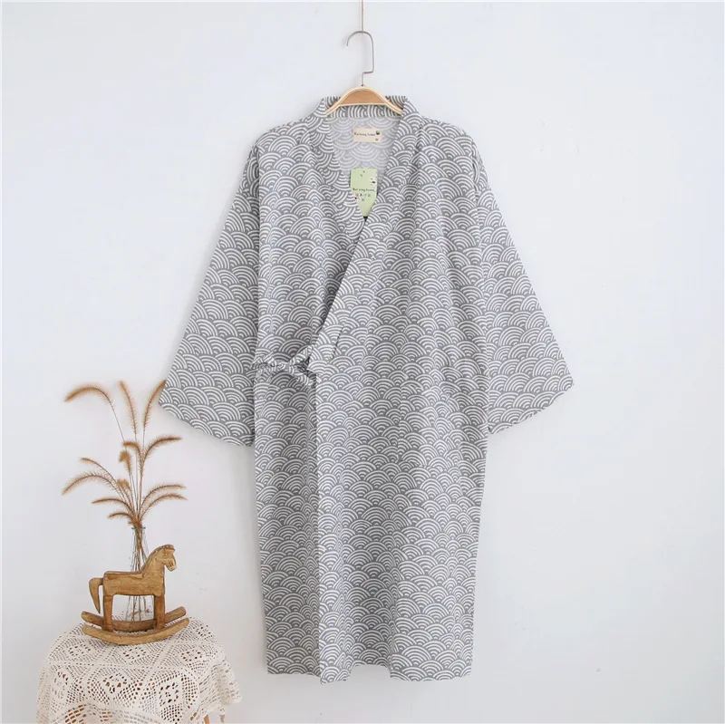 ZOOLIM Autumn Male Bathrobes 100% Cotton Kimono Mens Sleepwear Japanese Style Men Soft Thin Home Wear High Quality