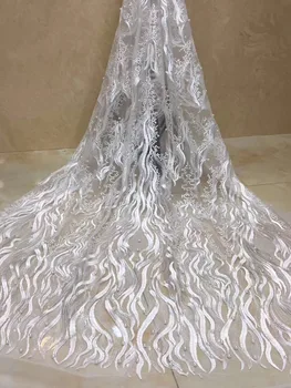 

Nigerian lace fabrics 2018 high quality lace embroidered beaded tulle french lace fabric white African lace fabric for Christmas