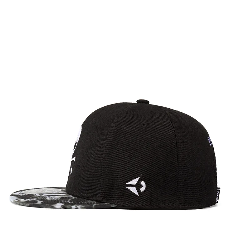 6 панель вышивка череп Кепка с плоским козырьком хип хоп Уличный танец Snapback