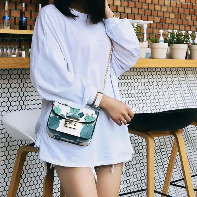 المرأة حقيبة ساعي الصيف الطازجة سيدة زهرة الطباعة سلسلة حقيبة كتف لطيف الصبار Crossbody حقيبة ل في سن المراهقة الفتيات