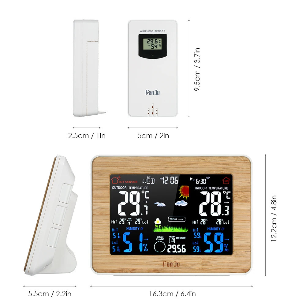 Беспроводной цветной ЖК-дисплей Метеостанция Будильник Крытый Уличный Термометр гигрометр Цифровой Барометр будильник