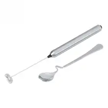 Кухонные электрические вспениватели молока из нержавеющей стали, ручной, на батарейках, Электрический вспениватель молока для кофе с ложкой