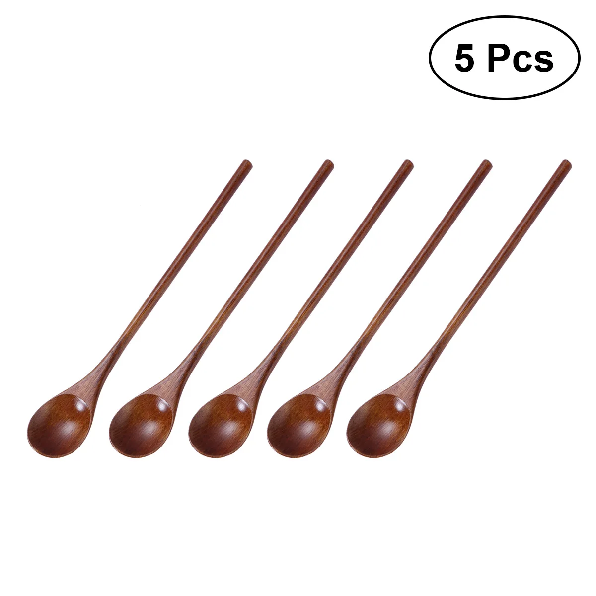 

5 Pieces Eco Natural Wooden Spoon Set for Eating Mixing Stirring Cooking Coffee Demitasse Tea Dessert