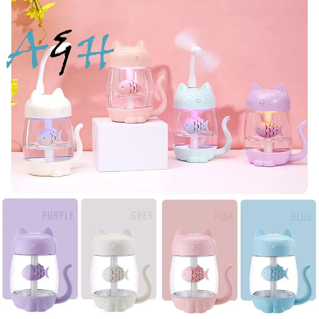 

USB Mini Air Humidifier LED Night Light Mist Purifier Car Home, Office, 5V Aromatic 15-35ml/H Diffuser 350ml
