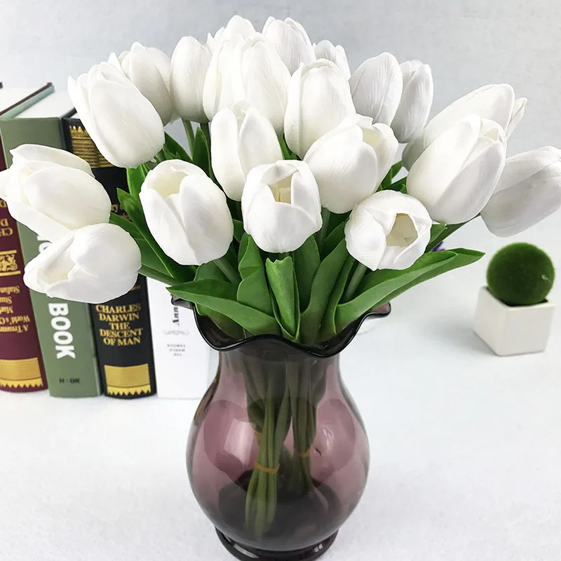 

10/30PCS Hot Graceful Colorful Double Color Mini Artificial Tulip Wedding Bride Bouquets Home Floral Decor