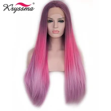 Криссма длинные прямые Омбре парик Розовый Красный темно корни синтетический парик фронта шнурка три тона парики для женщин натуральные волосы линии Косплей