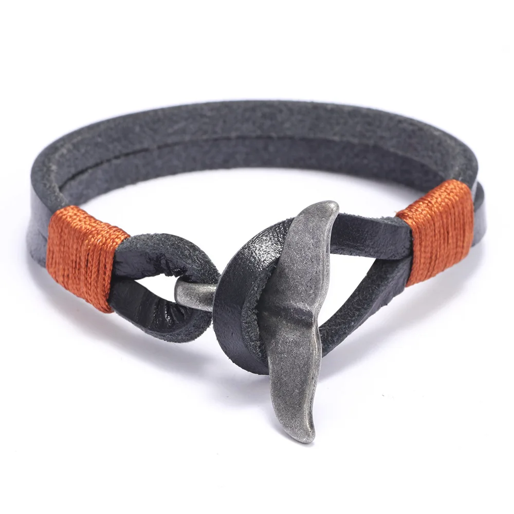 

2019 New European And American Men's Whale Tail Alloy Bracelet Leather Hand-woven Men's Bracelet Fashion Personality