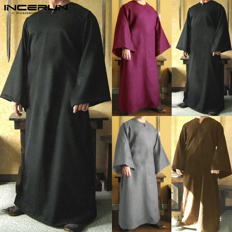 Islamic Dress Tunic Men Arab Medieval Viking Kaftan Long Sleeve Men