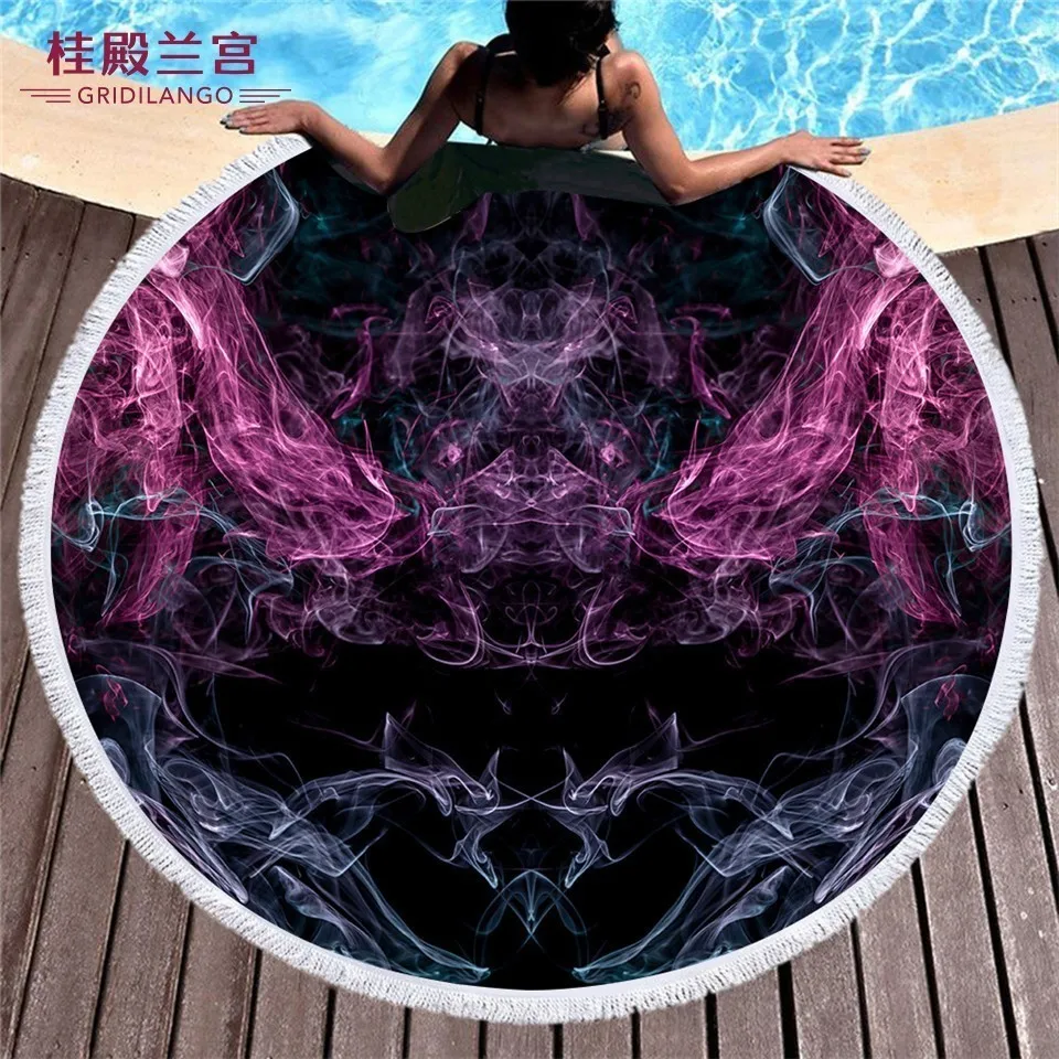 

GRIDILANGO Abstract Fantasy Pattern Round Beach Towel For Adult Quickly Absorbtable Swimming Travel Outdoor Yoga Mat Bath Towel
