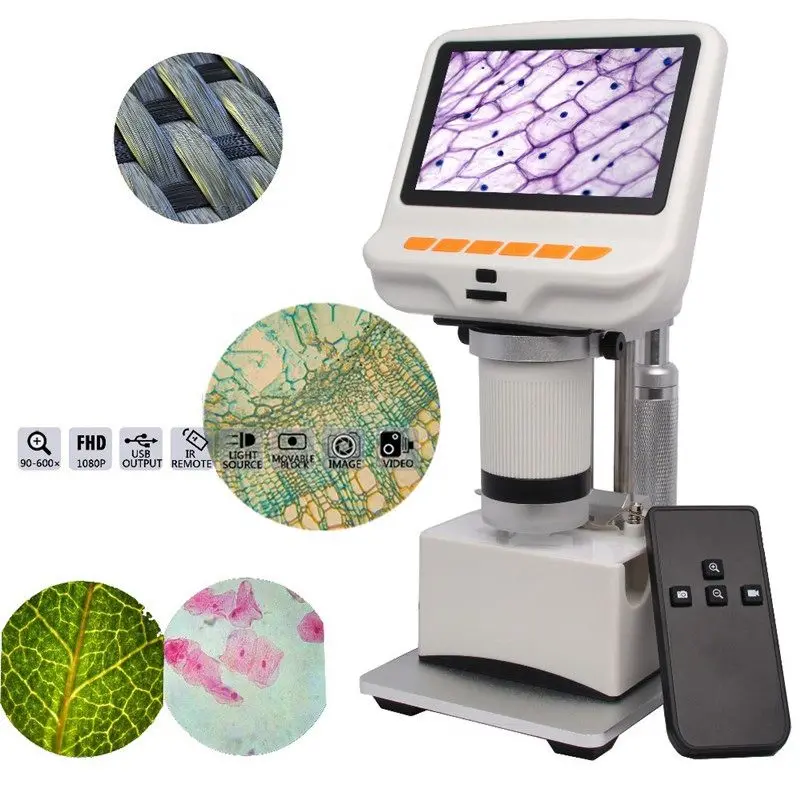 

AD105S 4.3 Inch 600X FHD 1080P Digital USB Microscope Built-in Display Slides Movable Block Fabrics Observation