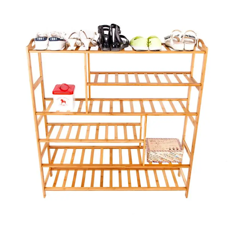 

Multi-function Shoe Rack 6 Layer Bamboo Shoe Shelf Portable Splint Slippers Sandal High Heel Holder Wood Color Home Decoration