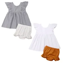 Летние топы с рюшами для новорожденных девочек 0-24 месяцев, шорты, наряды с трусиками, пляжный костюм