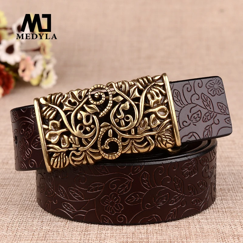 

MEDYLA Fashion Luxury Women's Belt High Quality Natural Leather Luxury Carved Belt for Women Jeans Casual Pants Belt Dropship