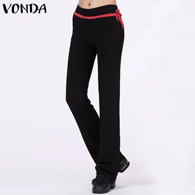 

VONDA Women Pants 2019 Spring Autumn Casual Elastic Waist Straight Pants Female Belt Bottoms Long Trousers Plus Size S-5XL