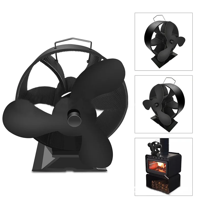 

Wood Heater Fan Stove Fireplace Fire Heat Powered Three-blade Black