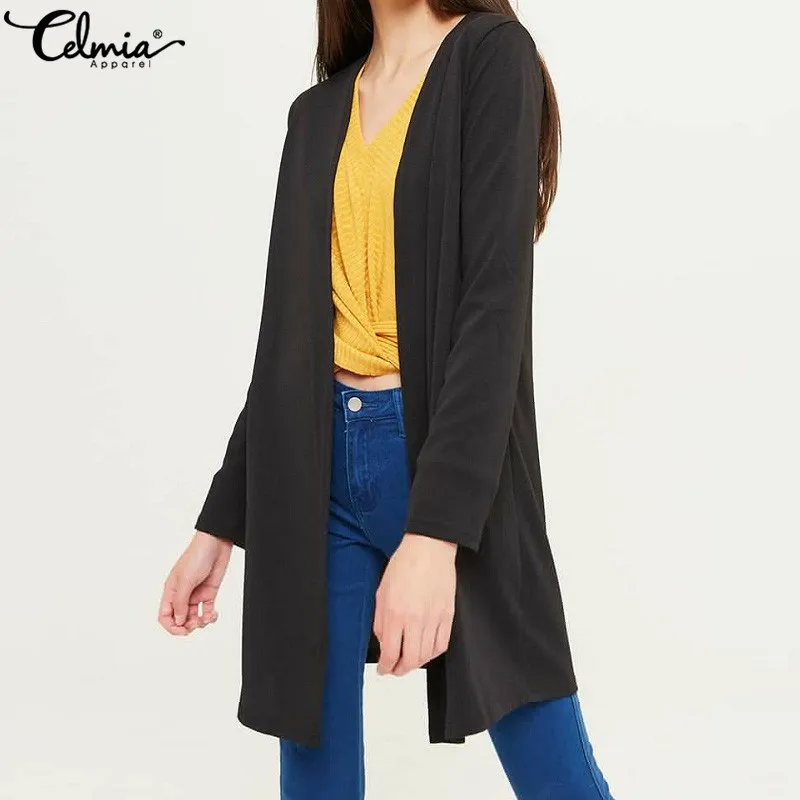 

Plus Size 2019 Celmia Women Knitted Sweater Female Long Cardigan Autumn Large Coat Casual Loose Jacket Winter Sweater Pull Femme