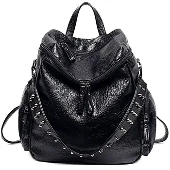 

TFTP-Women Backpack Purse 3 ways PU Washed Leather Rivet Studded Ladies Rucksack Shoulder Bag