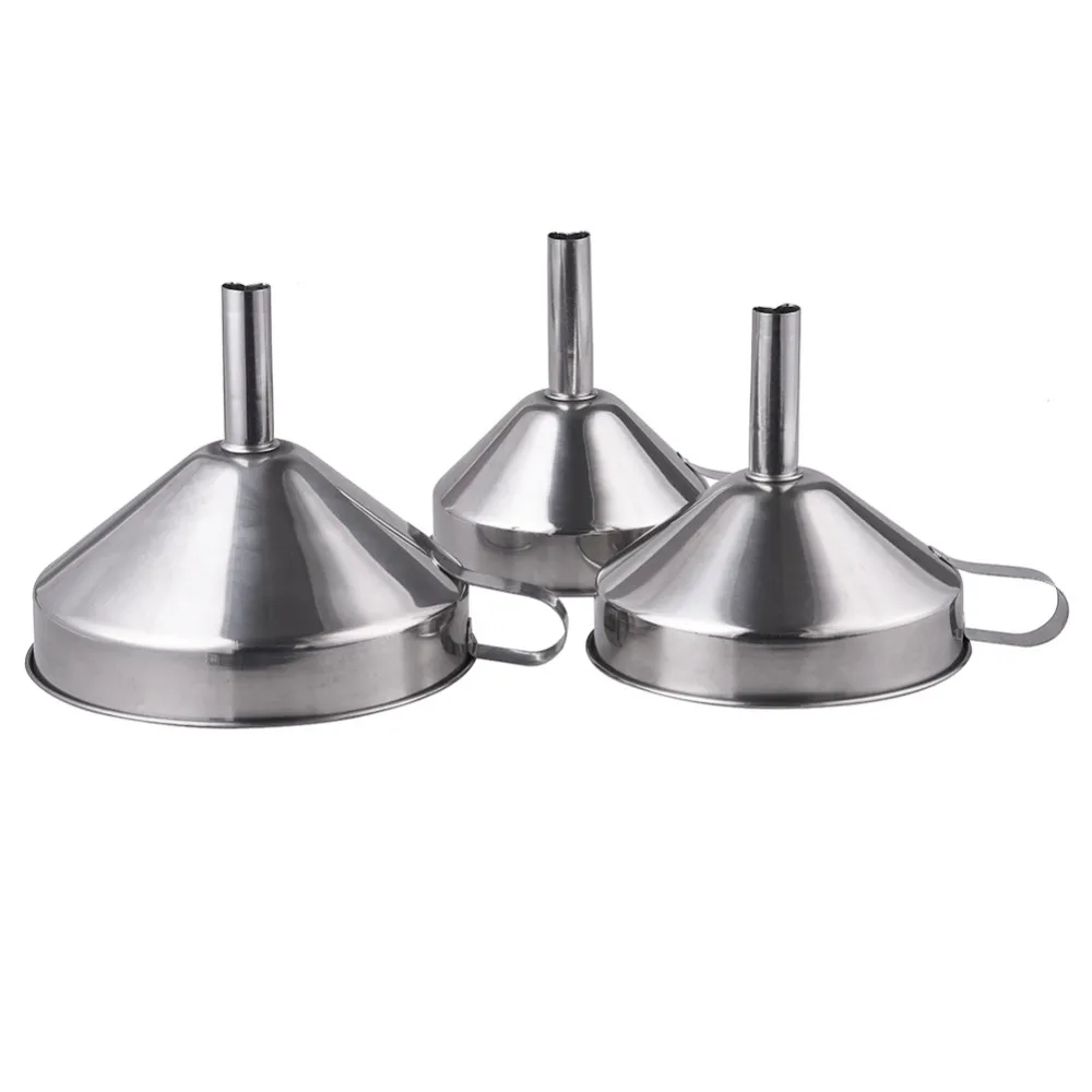 

3Pcs/Set Sliver Stainless Steel Wide Mouth Eco-Friendly Kitchen Funnel Easy To Clean Wine Water Filter Funnel