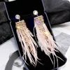 FYUAN-pendientes de lujo de cristal brillante para mujer, aretes largos con borla, pendiente con diamante de imitación pluma rosa, joyería para fiesta y boda ► Foto 1/5