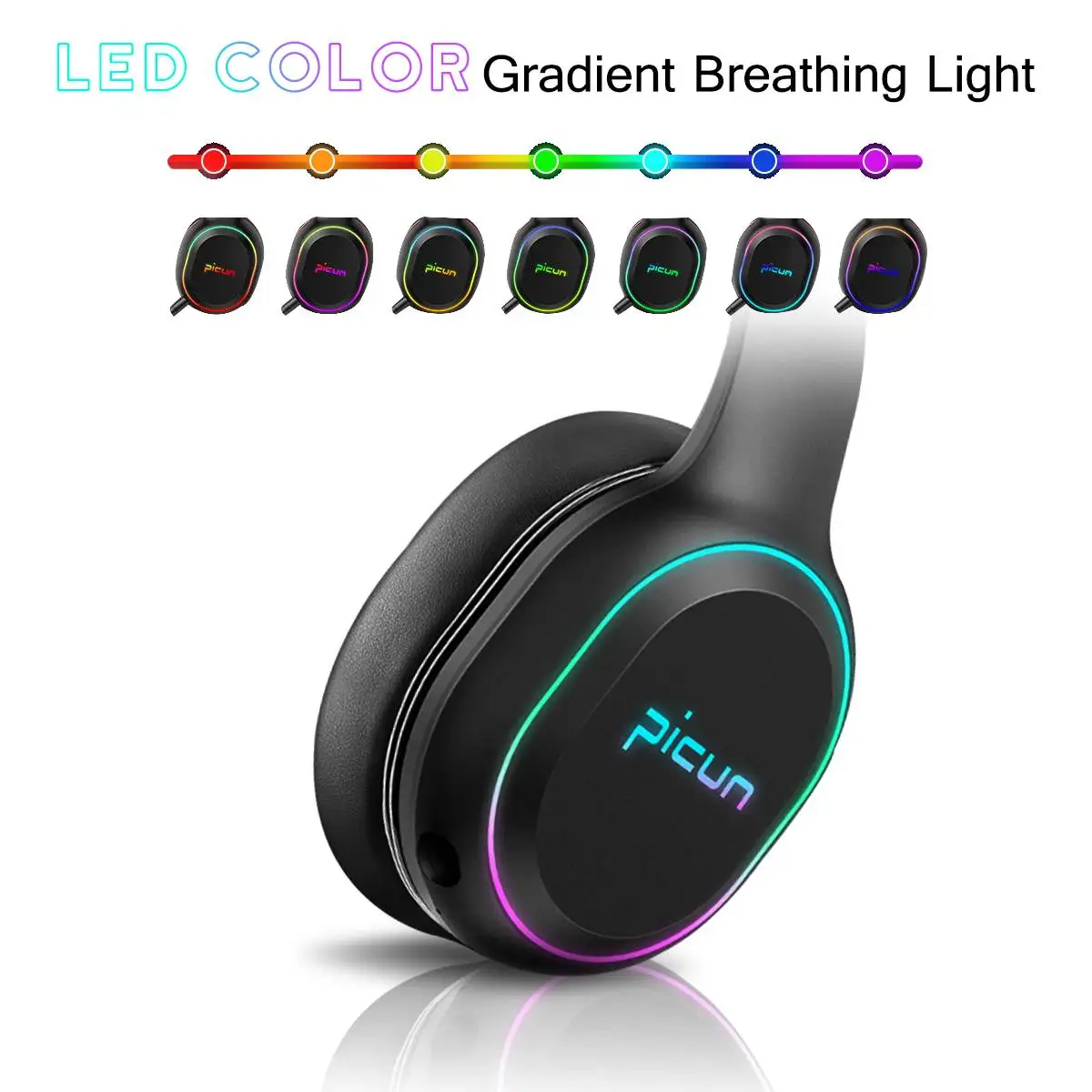 Wireless bluetooth Over-Ear Headphones RGB LED Light Smart Vibration Surround Sound Gaming Headset with Mic For Gamer PC Phones