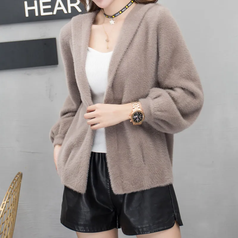 

Loose Coat Woman Short Thickening Jacket Spring And Autumn Imitate Mink Wool Cardigan