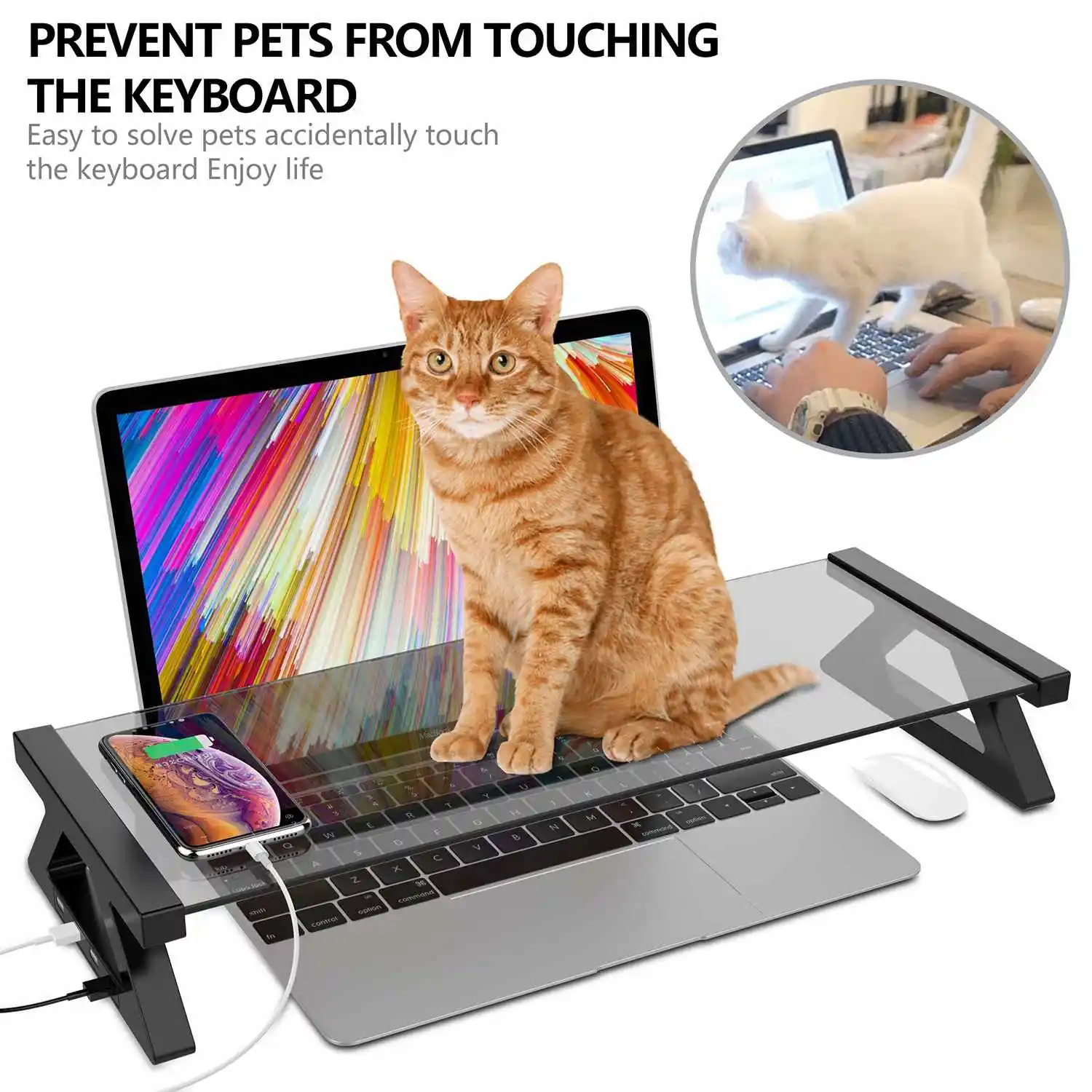  Computer Monitor Stand Multi-function Desktop Monitor Stand Computer Screen Riser Tempered Glass Pl