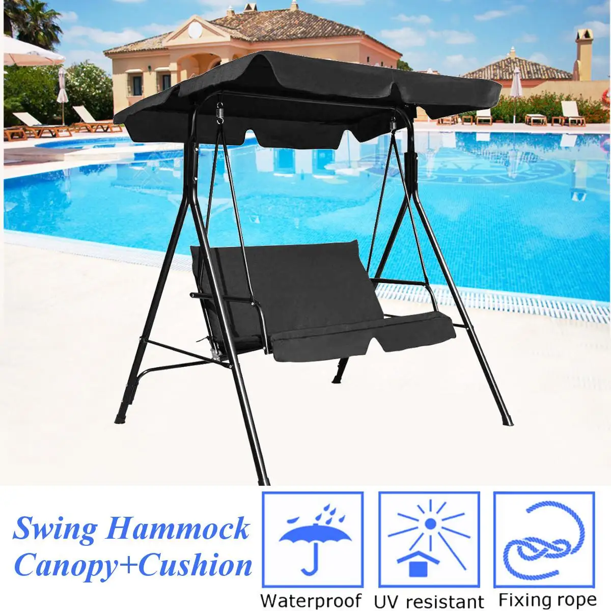 

2pcs Garden Swing Chair Hammock Cover+Backrest Cover Anti-UV Dust/Waterproof Canopy Shade Sail Patio Courtyard Tent NO Fade