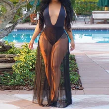 Женские летние гофрированный с сеткой перспектива Длинные юбки новые сексуальные однотонные с высокой талией Прозрачные пляжные макси пляжные юбки