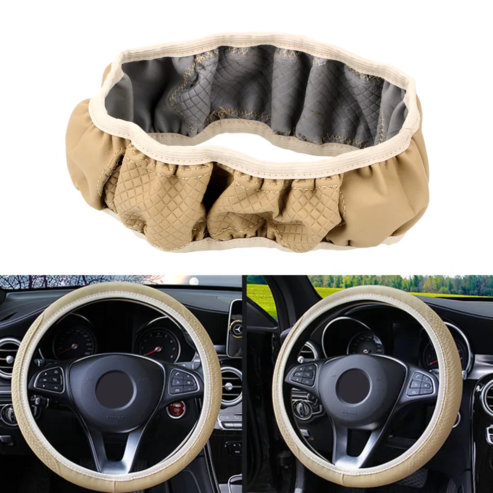 

LEEPEE Anti-Slip Auto Steering- wheel Cover Car Steering Wheel Cover Embossing Leather Universal PU Microfiber