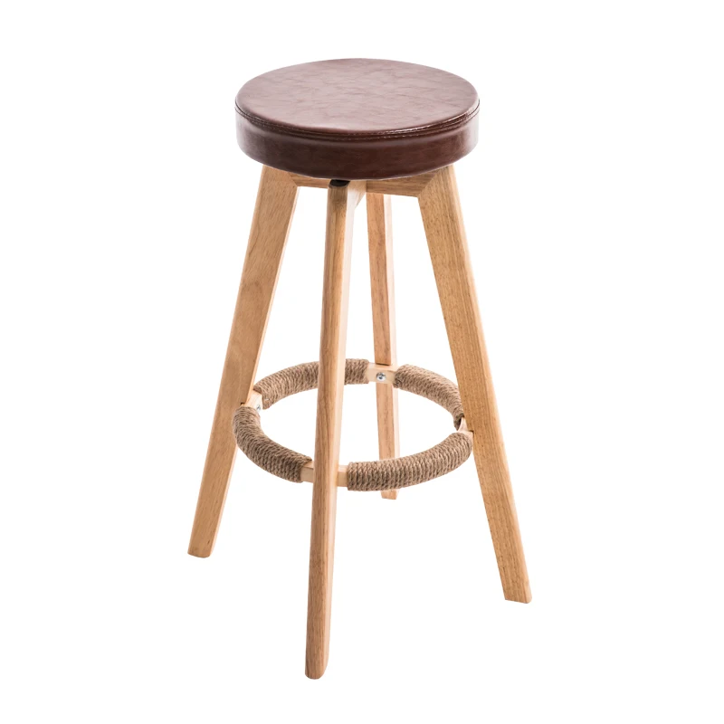 

Wooden Simple Style Bar Chair Rotated Multi-function Household High Stool Front Desk PU Seat Balcony Stable Leisure Bar Stool
