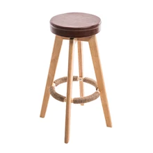 Wooden Simple Style Bar Chair Rotated Multi-function Household High Stool Front Desk PU Seat Balcony Stable Leisure Bar Stool