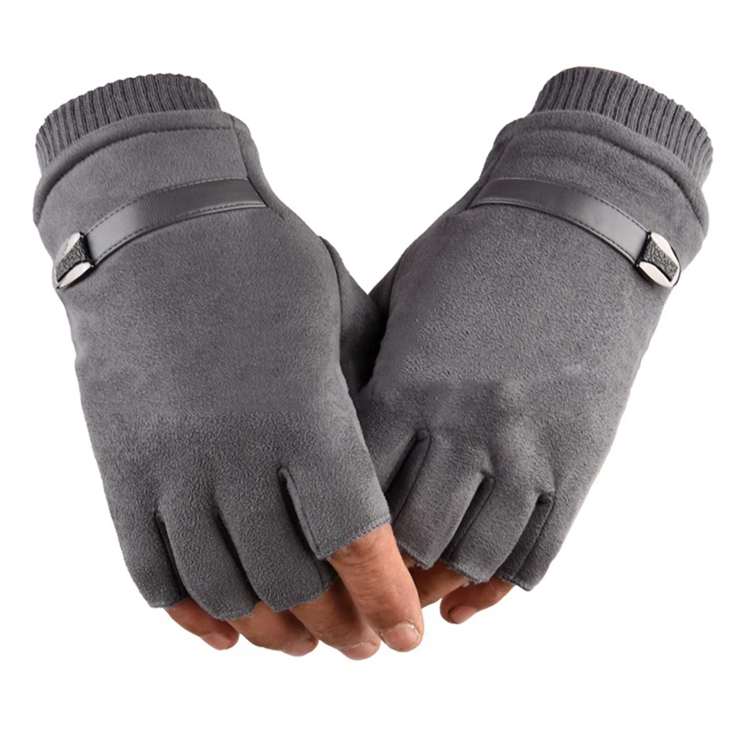 Зимние теплые рабочие перчатки для вождения и велоспорта, мужские замшевые кожаные перчатки без пальцев, эластичные для использования на открытом воздухе рукоятка, велосипедные перчатки, варежки