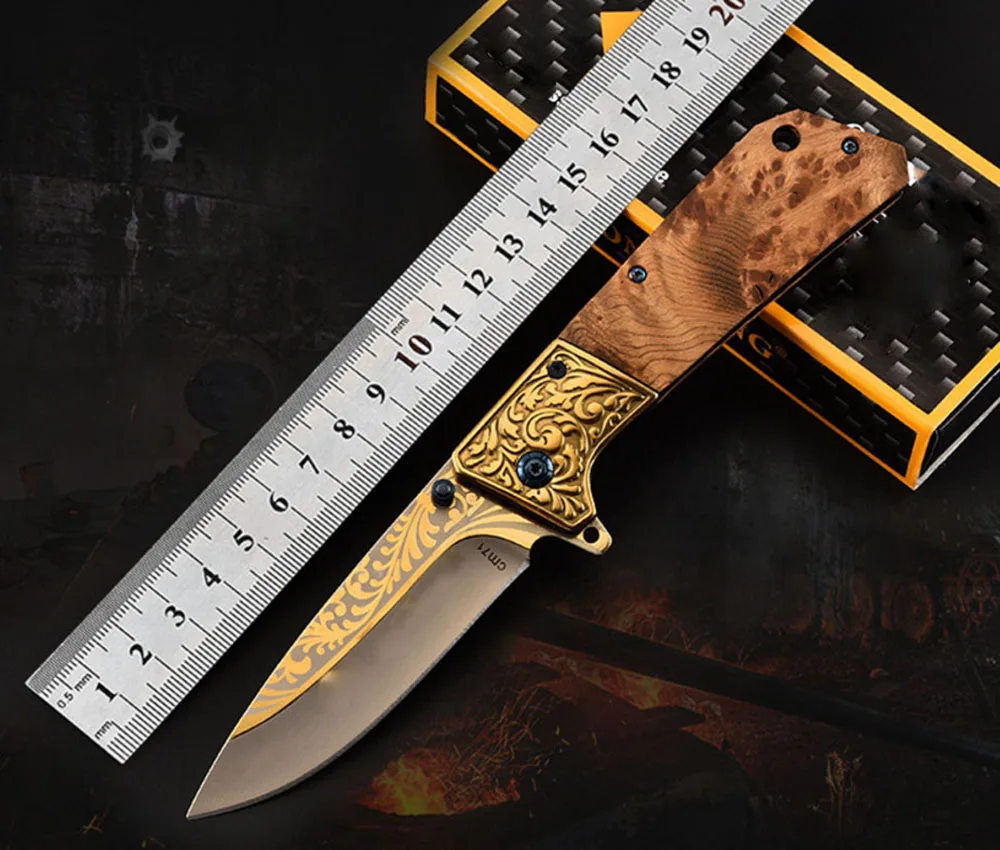 

OWL OD133 New Arrival Hunting Folding Knives Steel+Wood Handle Camping Tools Survival Knife Portable outdoor Rescue EDC Tool