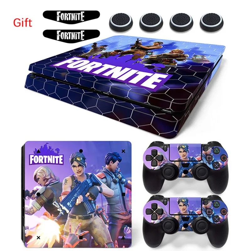

For PS4 Slim Skin Vinyl Decal Stickers For Sony PlayStation 4 Slim Console and 2 Controllers Protector+LED Sticker+Silicone Caps